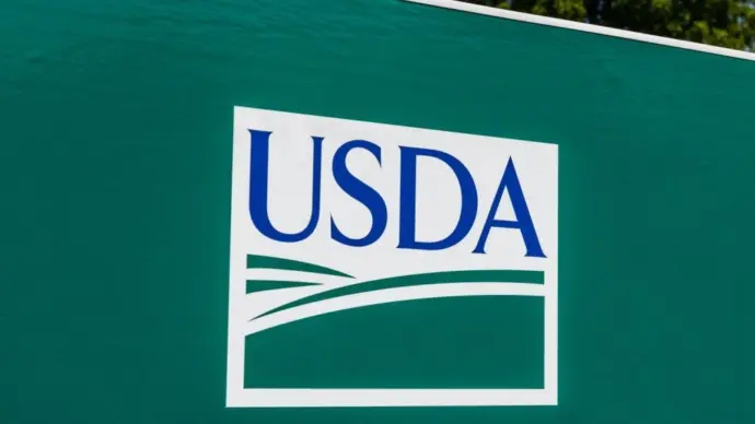 'USDA' logo/sign. The US Department of Agriculture is responsible for laws related to farming^ forestry^ and food Peru - Circa August 2018: USDA Service Center