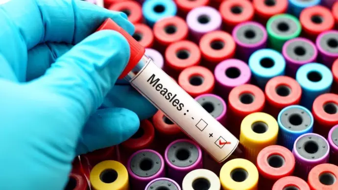 positive Measles vile /test. shows colorful vials in background