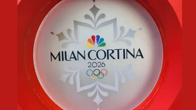 Milan Cortina 2026 Winter Olympic Games sign promotion^ NBC^ Italy^ logo^ National Broadcasting Company