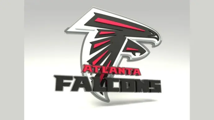 Emblem of the Atlanta Falcons. The Atlanta Falcons are a professional American football team. Template for presentation or infographics. 3D render. 3D Illustration