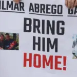 Washington D.C.^ USA - April 5^ 2025: Hands Off Rally at the Washington Monument. Protester holding a sign to bring Kilmar Abrego Garcia home who was wrongly deported.