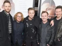 Brent Kutzle^ Drew Brown^ Ryan Tedder^ Eddie Fisher and Zach Filkins of OneRepublic attend Collateral Beauty movie premiere at Frederick Rose Hall Jazz at Lincoln Center New York^ NY - Dec 12. 2016
