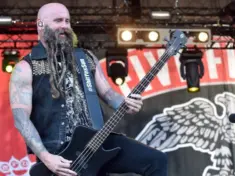 Bass guitarist Chris Kael of Five Finger Death Punch during performance at festival Rock for People in Hradec Kralove^ Czech republic^ July 4^ 2016.