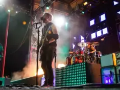 Both Brett Smith and Zach Myers entertain the crowd at the Rockstar Uproar Festival on September 25^ 2012 in Nampa^ Idaho.