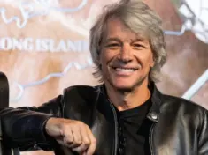 Jon Bon Jovi visits the Empire State Building in New York on September 15^ 2023 to light it in blue in partnership with iHeartRadio to announce a new Pfizer vaccine to fight COVID-19