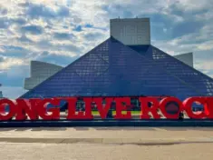 The Rock and Roll Hall of Fame and Museum in Downtown Cleveland Ohio USA Cleveland^ Ohio USA - April 22^ 2023