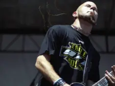 Guitarist C.J. Pierce of the Heavy Metal band Drowning Pool performs in concert June 6^ 2001 at Mile High Stadium in Denver^ CO.