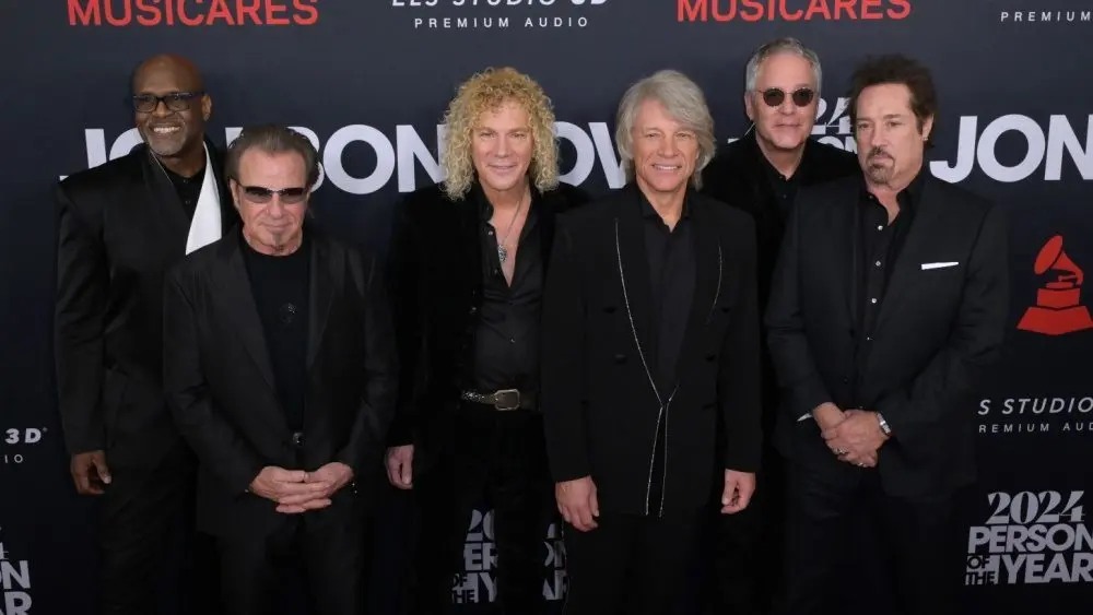 Phil X^ David Bryan^ Jon Bon Jovi^ Hugh McDonald and Tico Torres of Bon Jovi at the MusiCares Person of the Year Gala. LOS ANGELES^ USA. February 02^ 2024