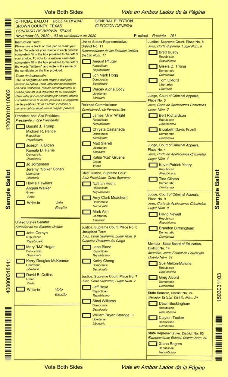 Sample ballots for Nov. 3 general election Brownwood News