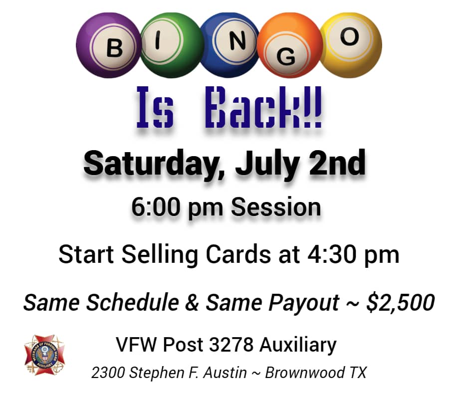 Vfw Auxiliary Bingo Brownwood News