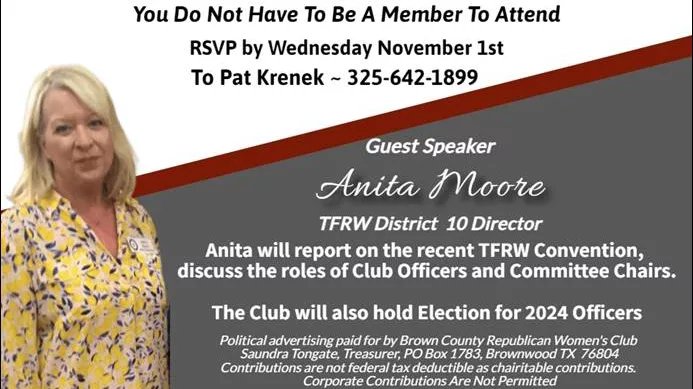 Anita Moore to speak at Brown County Republican Women's Club meeting Nov. 3 - Vimarsana News