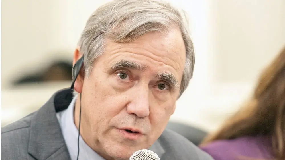 Senator Jeff Merkley (D-Oregon) speaks during a meeting with President-elect Bernardo Arevalo and a bicameral delegation from US Congress and House. Guatemala City^ Guatemala^ 10/12/23