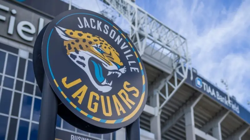 Jacksonville Jaguars NFL logo near football stadium Jacksonville^ Florida - January 28^ 2022