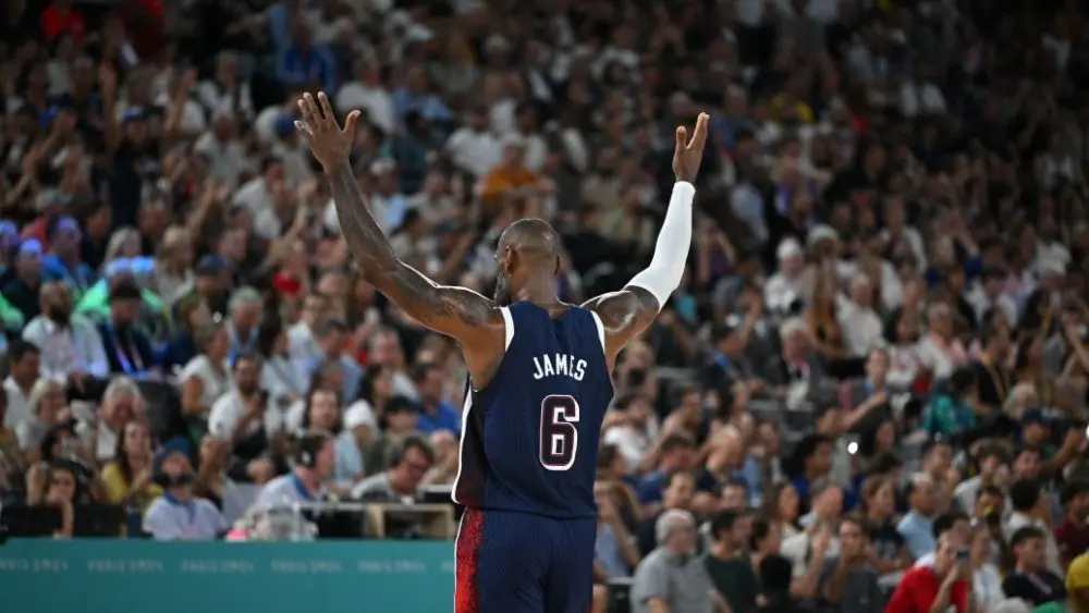 LeBron James at Paris 2024 Olympic Games match between the United States and Brazil at the Bercy Arena in Paris Paris-France^ August 6^ 2024