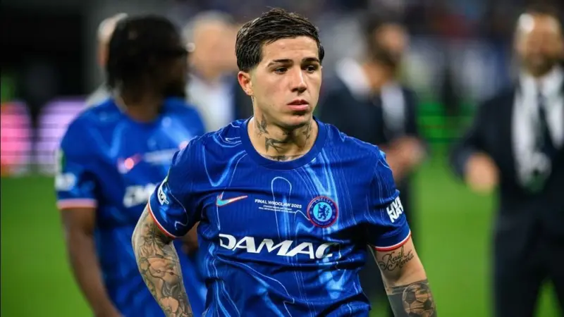 Enzo Fernandez - The final match UEFA Europa Conference League Real Betis vs Chelsea FC at Wroclaw Stadium. WROCLAW^ POLAND - 28 MAY^ 2025
