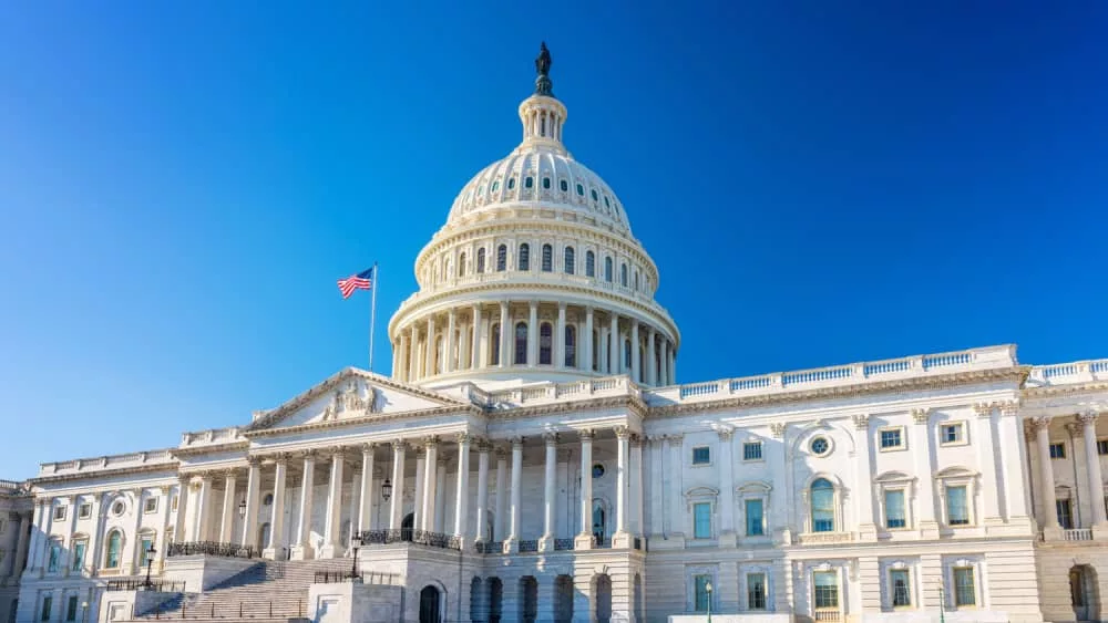 US Capitol over clear blue sky