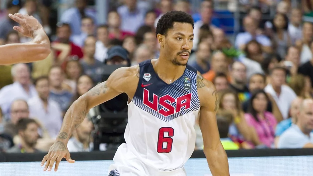 Derrick Rose of USA Team at FIBA World Cup basketball match between USA and Mexico^ final score 86-63^ on September 6^ 2014^ in Barcelona^ Spain.