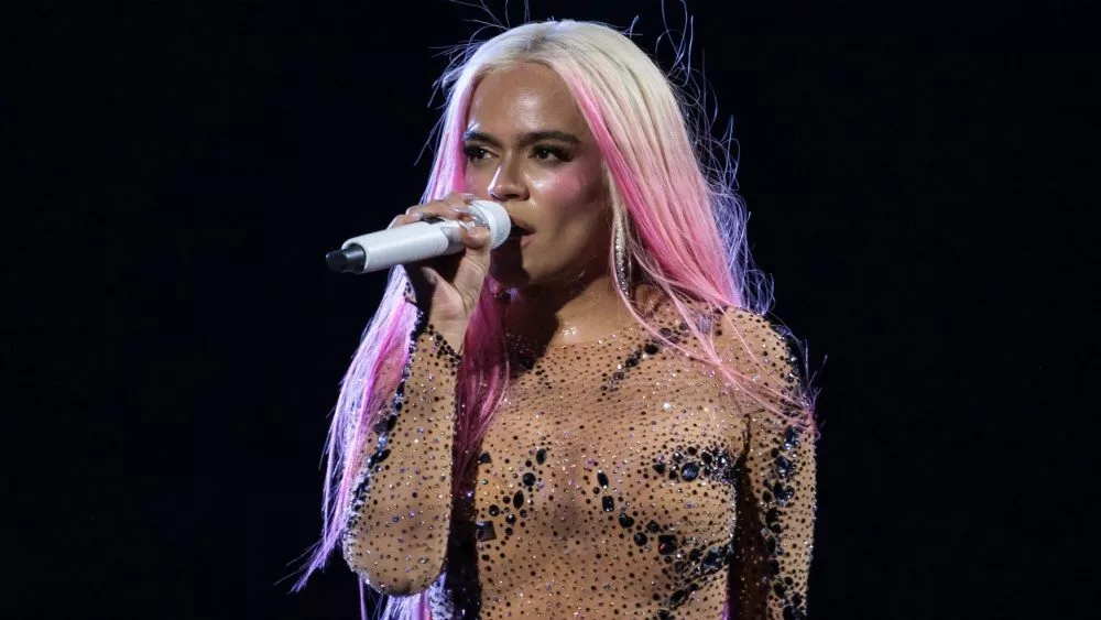 Karol G during a performance at the Santiago Bernabeu^ on July 20^ 2024^ in Madrid^ Spain