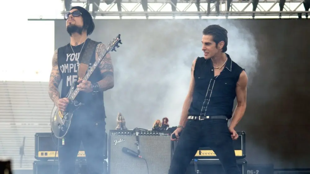 Guitarist Dave Navarro and singer Perry Farrell of the rock band Jane's Addiction perform at an outdoor concert in Indiana Speedway^ IN/USA - May 22^ 2015