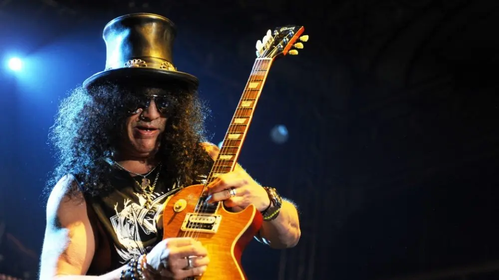 Legendary guitarist Slash during performance in Prague^ Czech republic^ February 11^ 2013