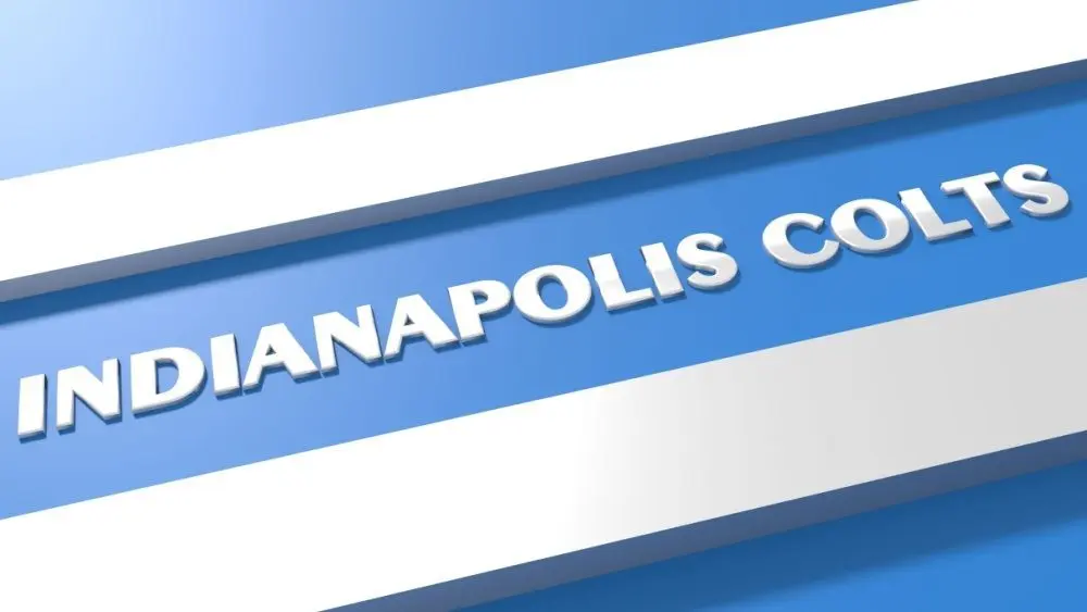 Indianapolis Colts American football team uniform colors. Template for presentation or infographics. Silver letters of team name. 3D render. 3D Illustration