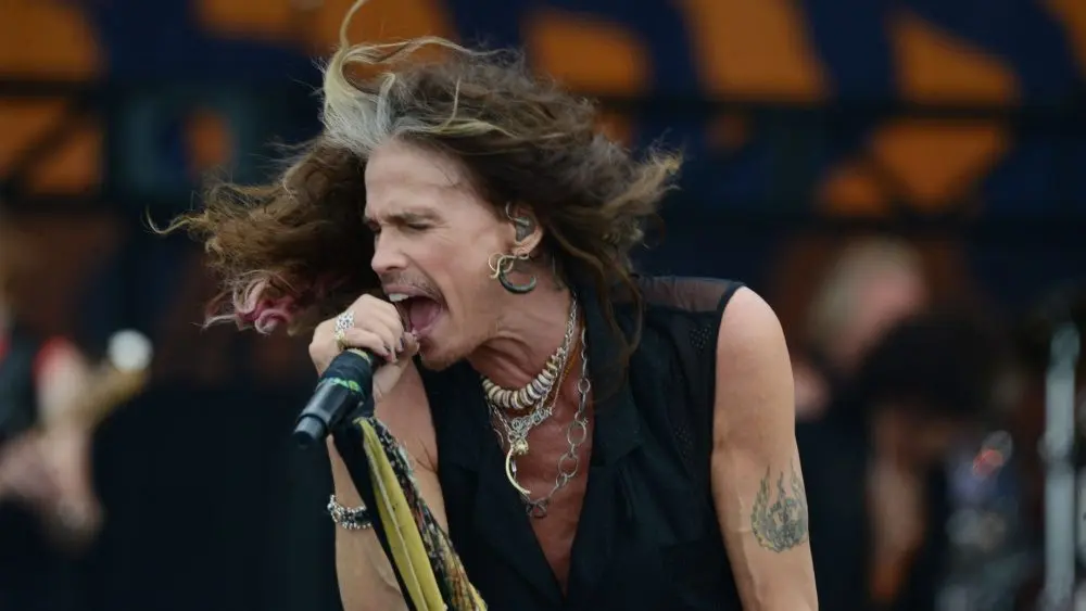 Aerosmith^ with lead singer Steven Tyler^ performs at the 2018 New Orleans Jazz and Heritage Festival. New Orleans^ LA - May 5^ 2018