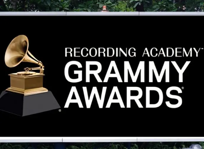 RECORDING ACADEMY^ GRAMMY AWARDS simply known as GRAMMY advertising seen on billboard