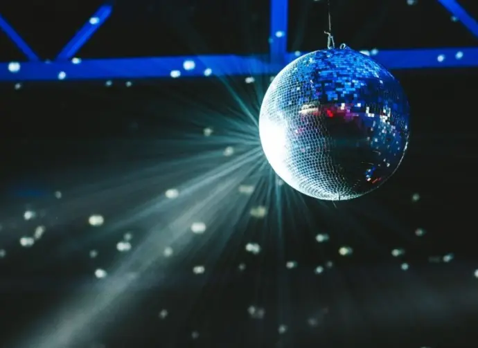 Disco ball^ party lights and lasers