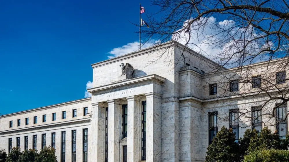 Front of the United States Federal Reserve System headquarters where monetary policy is established by board of governors. Washington D.C.—March 17^ 2019