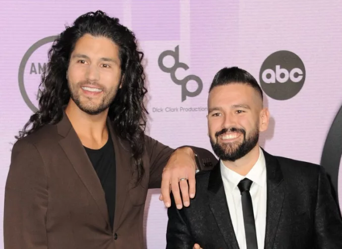 Dan Smyers and Shay Mooney of Dan + Shay at the 2022 American Music Awards ^ Microsoft Theater in Los Angeles^ USA on November 20^ 2022.