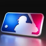 Major League Baseball logo on dark background with metallic surface. 3D render