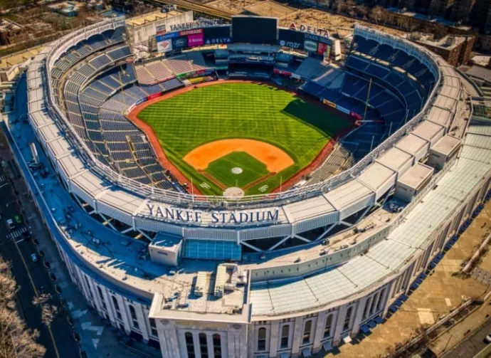 Aerial view of iconic Yankee Stadium in Bronx^ New York City^ US. BRONX^ US - Mar 28^ 2023