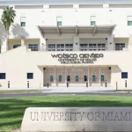 stone sign greets visitors to the University of Miami and Watsco Center which is home to the University of Miami Hurricanes basketball teams.