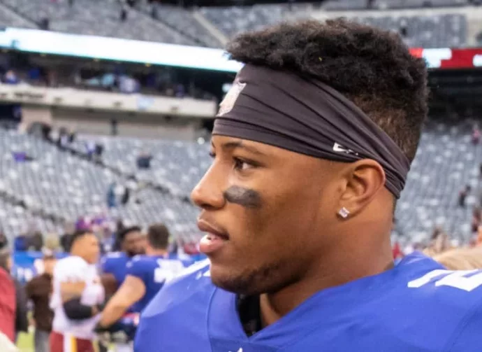 Saquon Barkley afte game at MetLife Stadium in Rutherford^ New Jersey on October 28^ 2018.