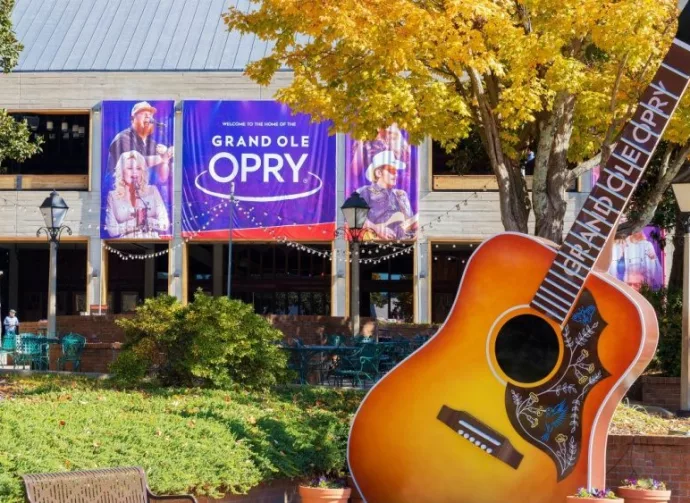 Exterior building and grounds of the Grand Ole Opry in Nashville. Nashville^ Tennessee^ USA - November 7^ 2021