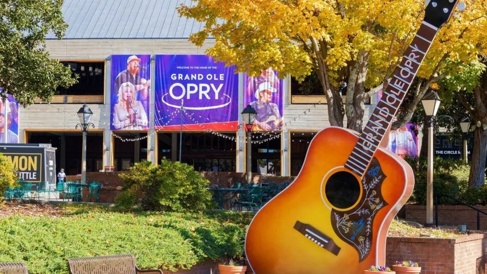 Exterior building and grounds of the Grand Ole Opry in Nashville. Nashville^ Tennessee^ USA - November 7^ 2021