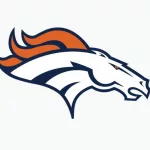 Denver Broncos; sports editorial vector logo is printed on white paper.