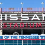 Nissan Stadium is mainly home to the NFL's Tennessee Titans but also hosts other football and soccer games^ concerts^ and events. Located across Cumberland River. Nashville^ TN^ USA - March 10^ 2024