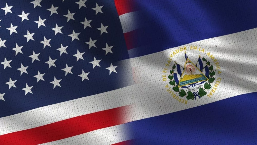 Usa and El Salvador Realistic Half Flags Together