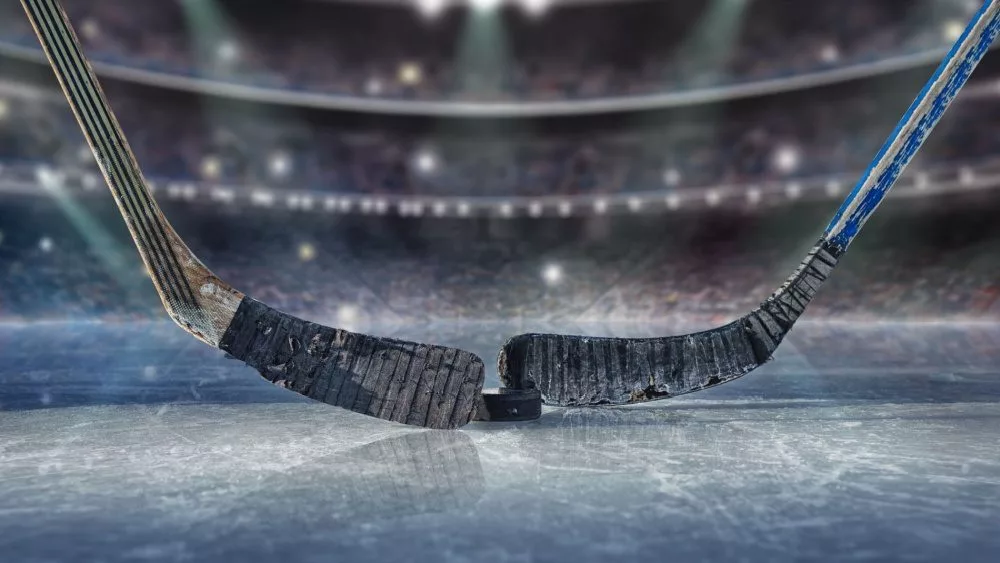 Ice hockey players on the grand ice arena