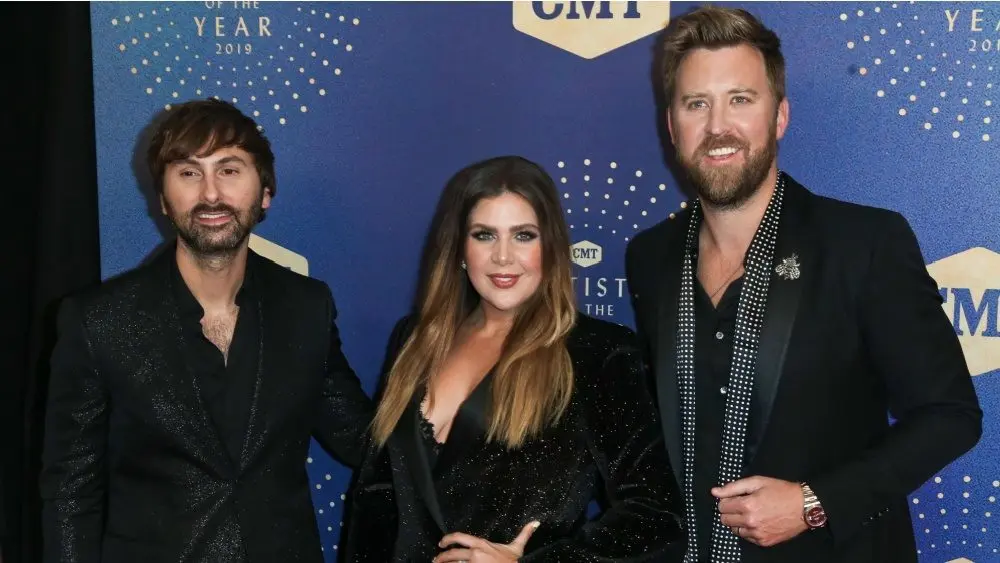 (L-R) Dave Haywood^ Hillary Scott and Charles Kelley of Lady A attend the 2019 CMT Artists of the Year at Schermerhorn Symphony Center on October 16^ 2019 in Nashville
