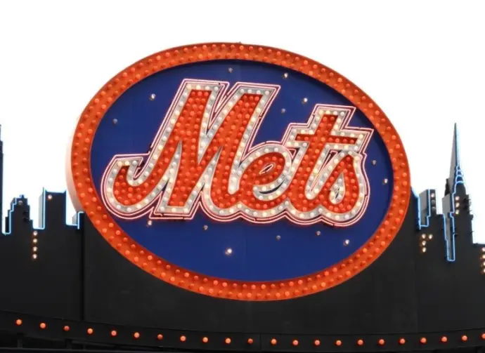 Classic New York Mets logo^ carried over to Citi Field from old Shea Stadium^ on top of the Shake Shack on May 26^ 2009 in New York.