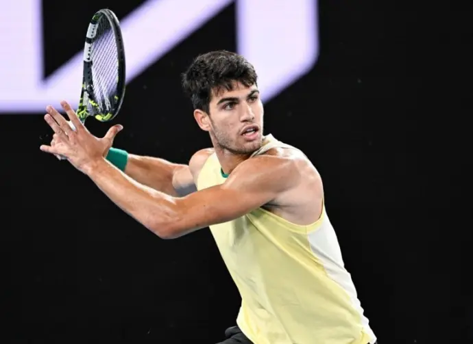 Carlos Alcaraz during the Australian Open AO 2024 Grand Slam tennis tournament on January 24^ 2024 at Melbourne Park in Melbourne^ Australia.