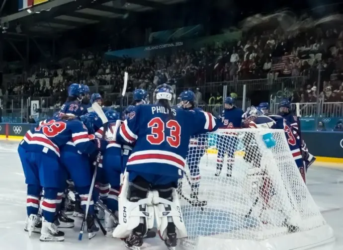MILAN^ Lombardy ITA - February 07^ 2026: Team USA prepares to play against Team Finland in the Preliminary Round Group B at the Milano Ice Park In Rho in MILAN^ Italy during the 2026 Milano Cortina Winter Olympics.