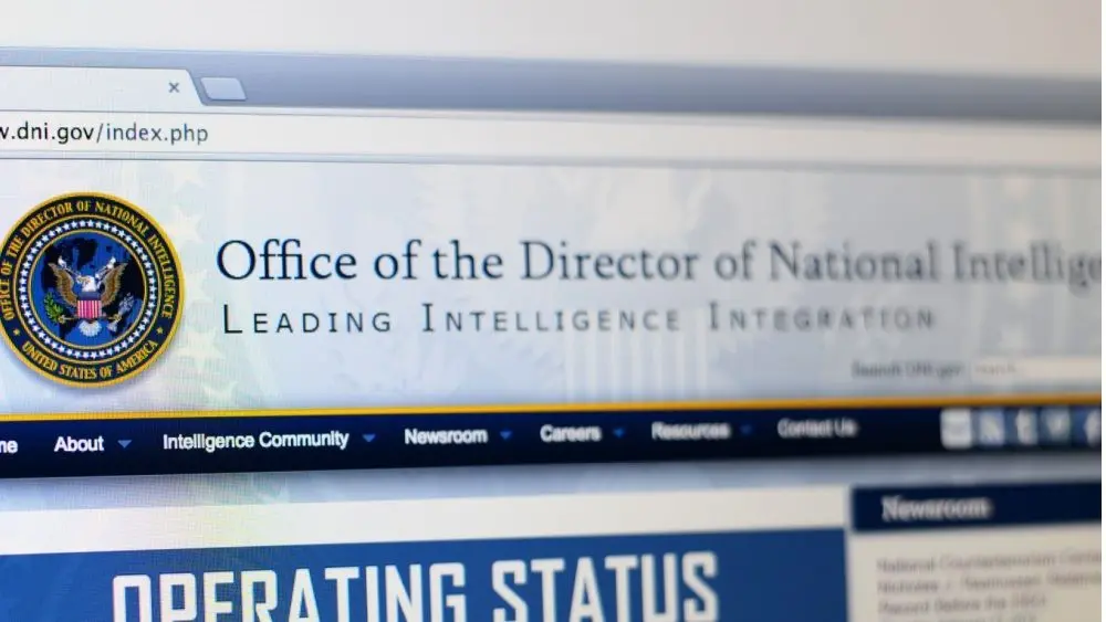 Photo of the office of the director of national intelligence page on a monitor screen