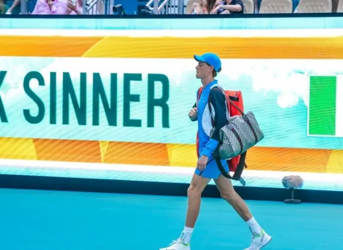 Jannik Sinner of Italy enters the Hard Rock Stadium before men's singles final match against Grigor Dimitrov of Bulgaria at 2024 Miami Open in Miami Gardens MIAMI GARDENS^ FLORIDA - MARCH 31^ 2024