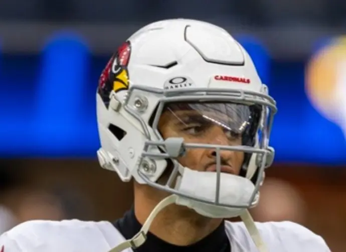 Arizona Cardinals wide receiver Michael Wilson (14) warms up before an NFL football game against the Los Angeles Rams at SoFi Stadium^ in Inglewood^ Calif. on Sunday January 4^ 2026.