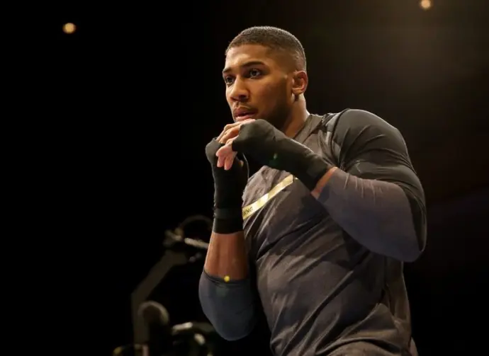 Anthony Joshua MBE during the public work out ahead of his fight with New Zealand's Joe Parker St Davids Hall^ Cardiff. 03-28-2018^ Cardiff^ Wales^ UK