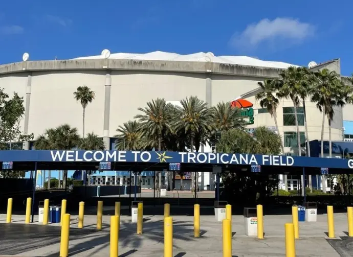 A path leads to the entrance of Tropicana Field^ a domed baseball stadium in St Petersburg^ Florida and home to the Tampa Bay Rays St Petersburg^ FL^ USA May 2^ 2024