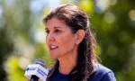 Former South Carolina Governor / Republican presidential candidate Nikki Haley at the Iowa State Fair political soapbox in Des Moines^ Iowa. August 12^ 2023